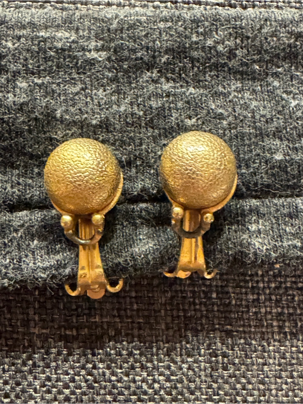 Vintage Monet Gold Tone Textured Ball Clip on Earrings